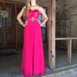 Strapless pink beaded dress with feather top - 2